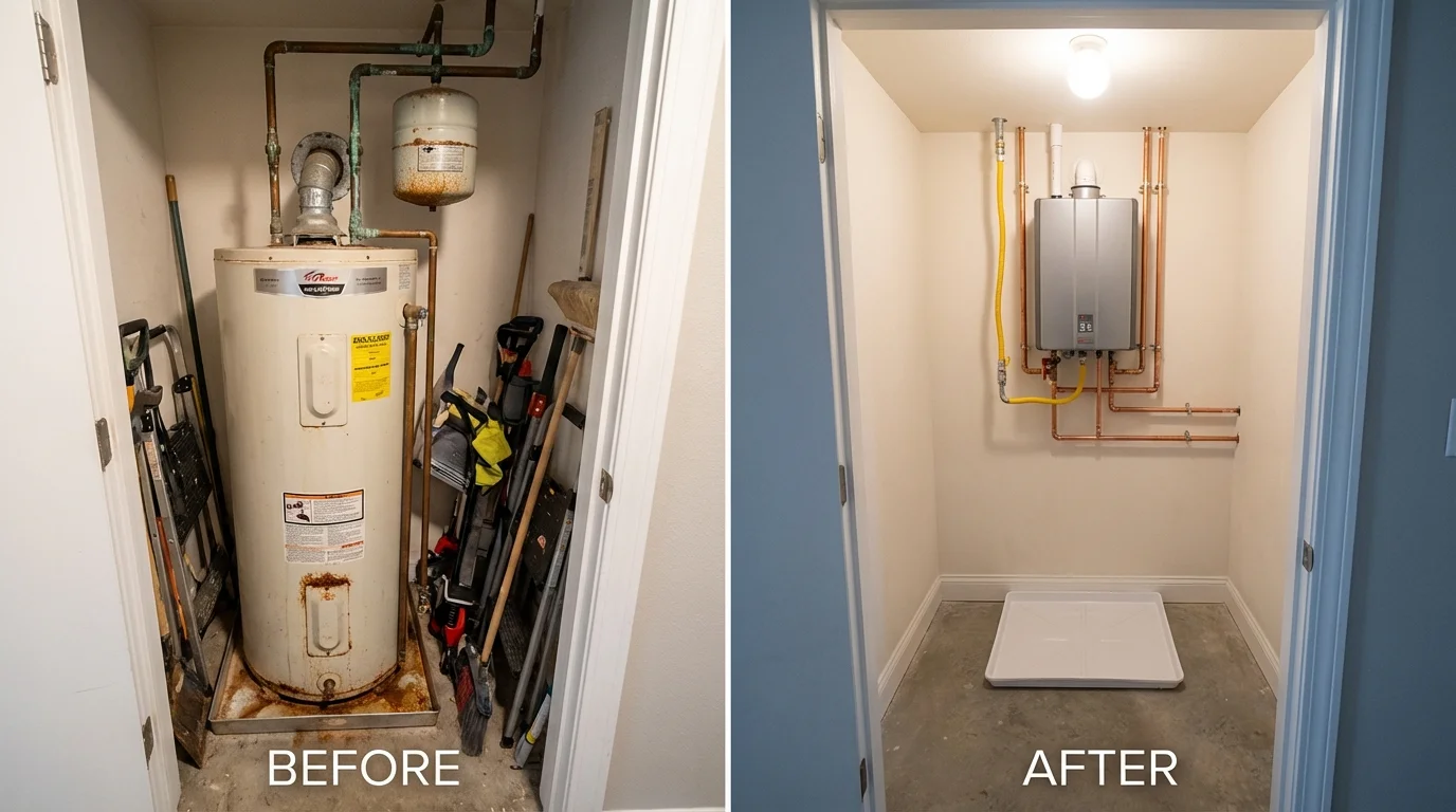Tank water heater versus wall-mounted tankless unit comparison for Saint Albans, VT homeowners