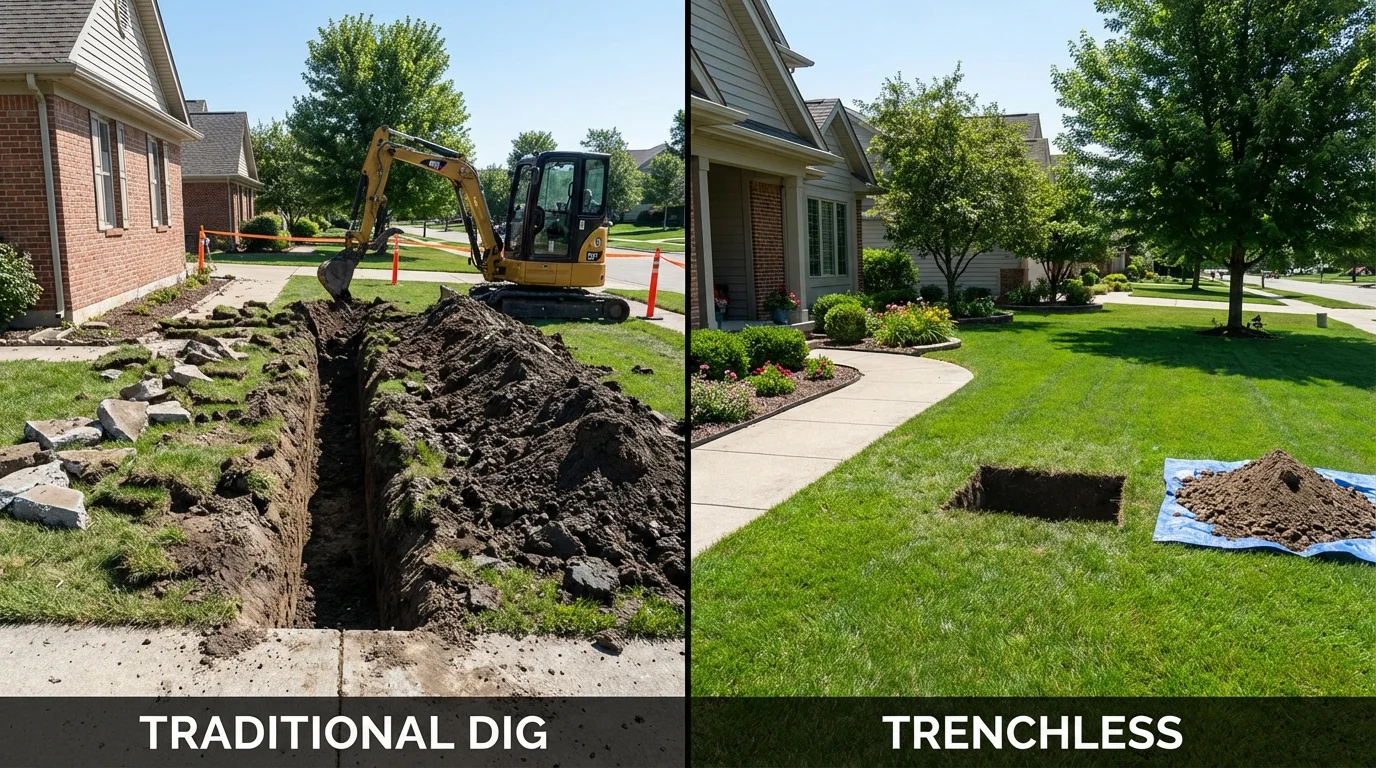 Trenchless sewer repair with minimal yard damage versus traditional excavation in Saint Albans, VT